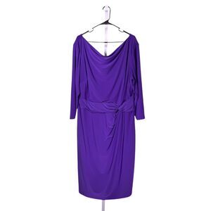 Ralph Lauren Womens Dress Purple Cowl Neck Stretch Elegant Formal Party Midi 22W
